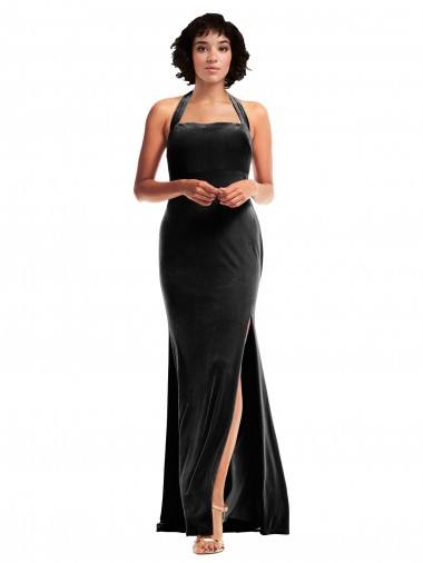 Long Sleeveless Stretch Velvet Black Mermaid Formal Evening Dress for Sale