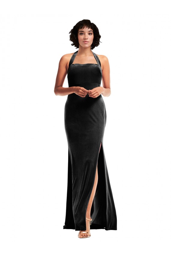 Long Sleeveless Stretch Velvet Black Mermaid Formal Evening Dress