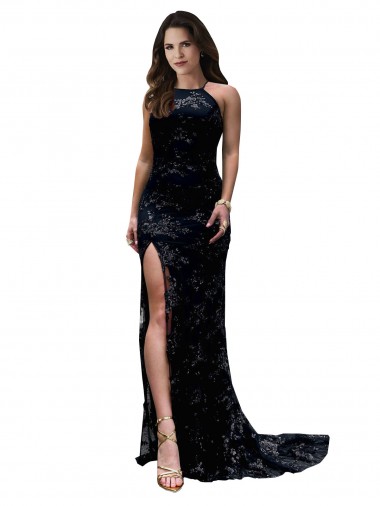 Long Sleeveless Lace Black Mermaid Black Tie Evening Dress for Sale