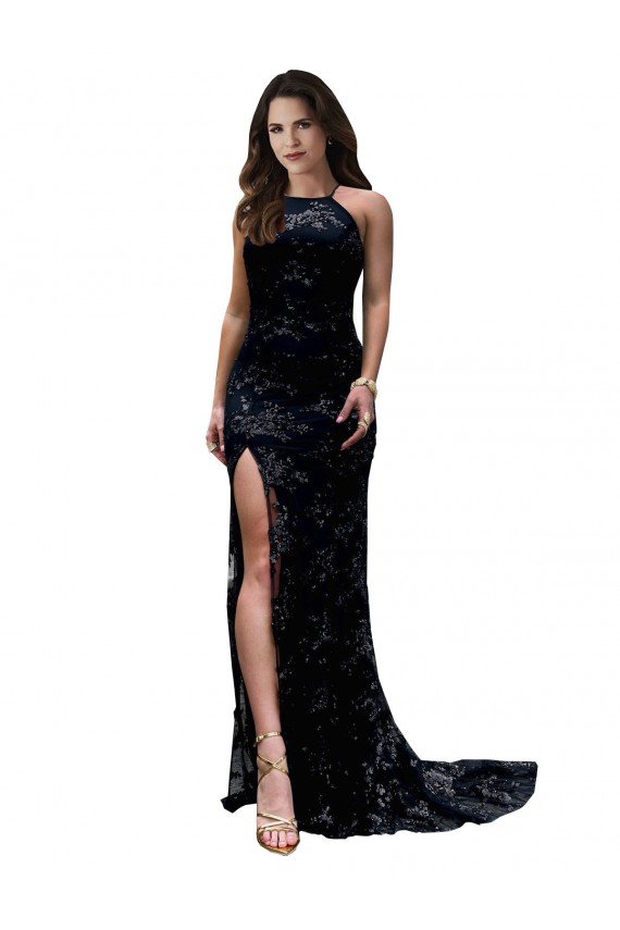 Long Sleeveless Lace Black Mermaid Black Tie Evening Dress
