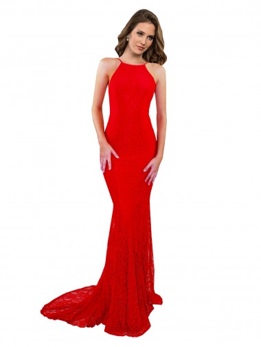 Long Sleeveless Lace Red Mermaid Evening Dress for Sale