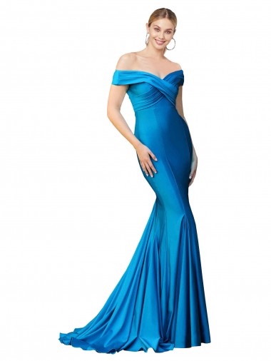 Long Sleeveless Satin Peacock Blue Mermaid Formal Evening Dress for Sale