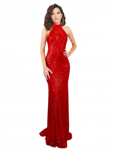 Long Sleeveless Sequin Red Mermaid Formal Evening Dress for Sale