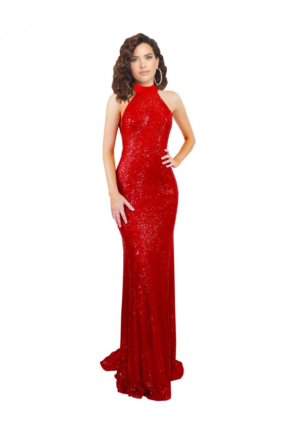 Long Sleeveless Sequin Red Mermaid Formal Evening Dress
