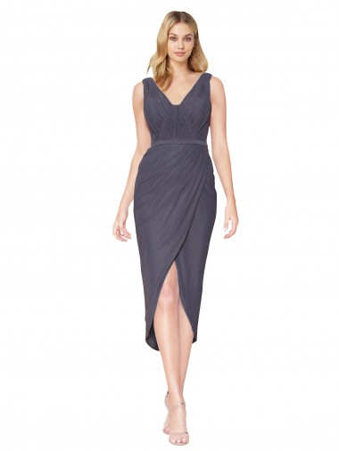 Cocktail Length Sleeveless Soft Chiffon Slate Grey Mermaid High Low Evening Dress for Sale