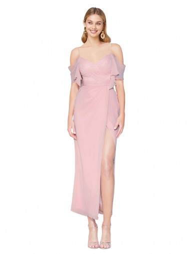 Knee Length Cold Shoulder Soft Chiffon Primrose Mermaid Formal Evening Dress for Sale