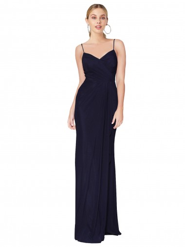 Long Sleeveless Soft Chiffon Dark Navy Mermaid Evening Dress for Sale