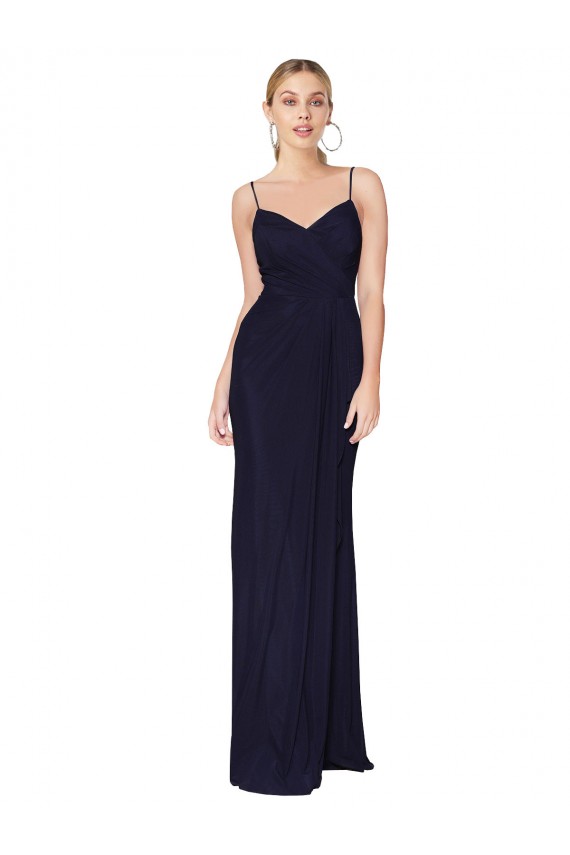 Long Sleeveless Soft Chiffon Dark Navy Mermaid Evening Dress