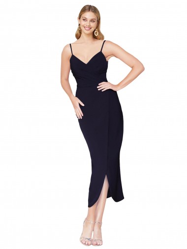 Knee Length Sleeveless Stretch Crepe Dark Navy Mermaid Formal Dress for Sale