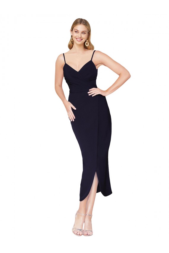 Knee Length Sleeveless Stretch Crepe Dark Navy Mermaid Formal Dress