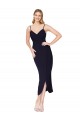 Knee Length Sleeveless Stretch Crepe Dark Navy Mermaid Formal Dress