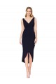 Knee Length Sleeveless Stretch Crepe Dark Navy Mermaid High Low Evening Dress