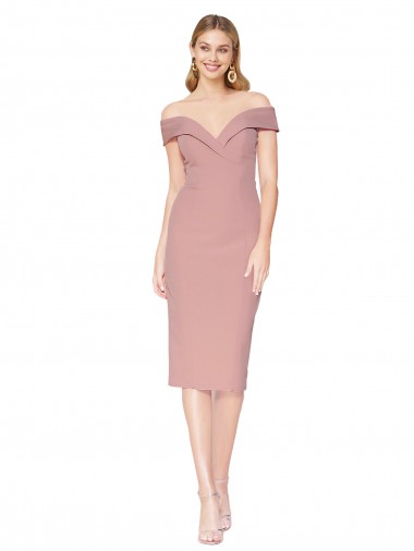 Knee Length Sleeveless Stretch Crepe Dusty Pink Mermaid Black Tie Evening Dress for Sale