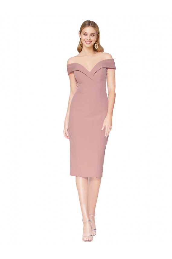 Knee Length Sleeveless Stretch Crepe Dusty Pink Mermaid Black Tie Evening Dress