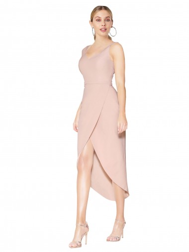 Knee Length Sleeveless Stretch Crepe Mauve Mermaid High Low Evening Dress for Sale