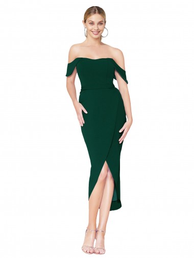 Knee Length Sleeveless Stretch Crepe Midnight Green Mermaid High Low Evening Dress for Sale