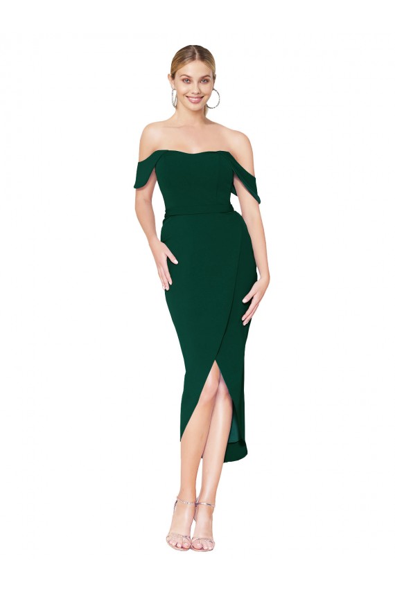 Knee Length Sleeveless Stretch Crepe Midnight Green Mermaid High Low Evening Dress