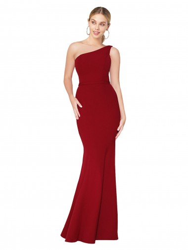 Long Sleeveless Stretch Crepe Burgundy Mermaid Formal Evening Dress for Sale