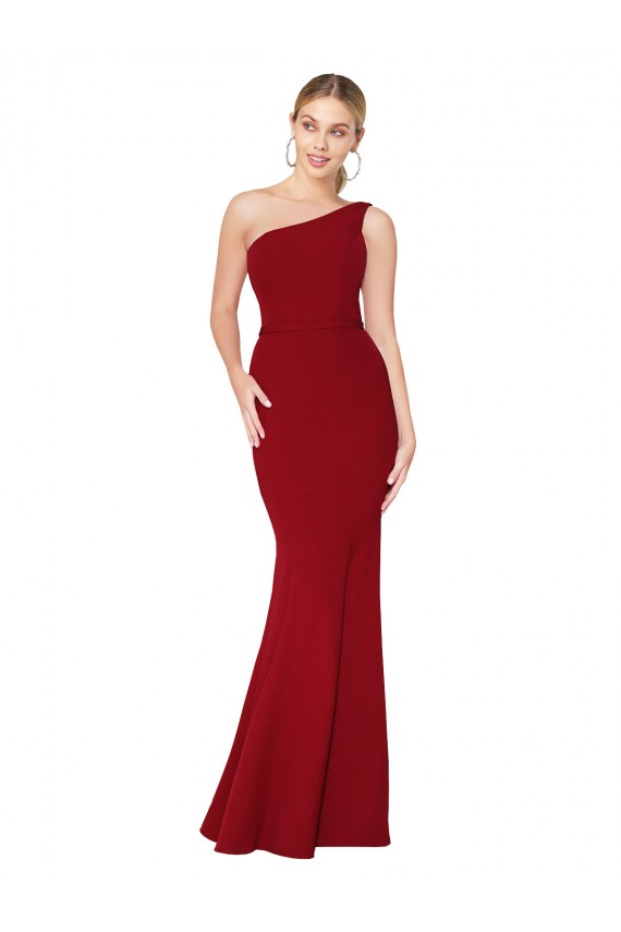 Long Sleeveless Stretch Crepe Burgundy Mermaid Formal Evening Dress