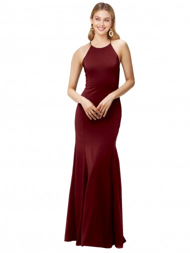 Long Sleeveless Stretch Crepe Burgundy Gold Mermaid Formal Evening Dress for Sale