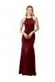 Long Sleeveless Stretch Crepe Burgundy Gold Mermaid Formal Evening Dress