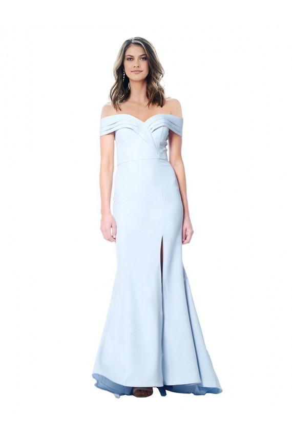 Long Sleeveless Stretch Crepe Light Sky Blue Mermaid Evening Dress