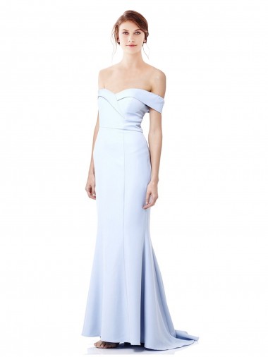 Long Sleeveless Stretch Crepe Light Sky Blue Off the Shoulder Mermaid Formal Dress for Sale