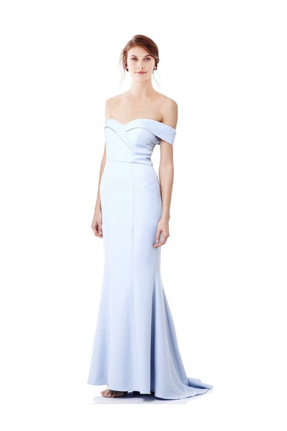 Long Sleeveless Stretch Crepe Light Sky Blue Off the Shoulder Mermaid Formal Dress