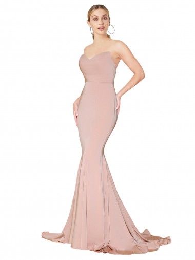 Long Sleeveless Stretch Crepe Mauve Mermaid Formal Dress for Sale