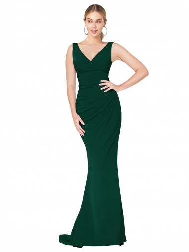 Long Sleeveless Stretch Crepe Midnight Green Mermaid Formal Evening Dress for Sale