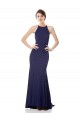 Long Sleeveless Stretch Crepe Navy Blue Mermaid Evening Dress
