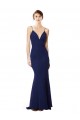 Long Sleeveless Stretch Crepe Navy Blue Mermaid Formal Dress