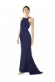 Long Sleeveless Stretch Crepe Navy Blue Mermaid Formal Evening Dress
