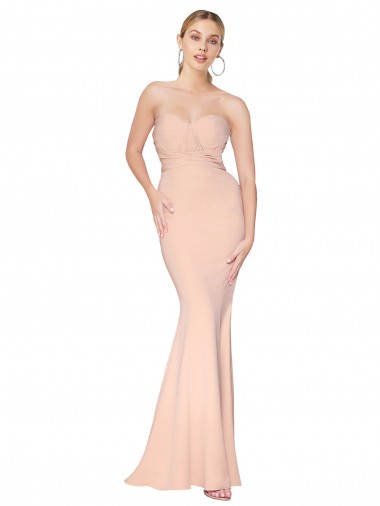 Long Sleeveless Stretch Crepe Nude Mermaid Formal Dress for Sale