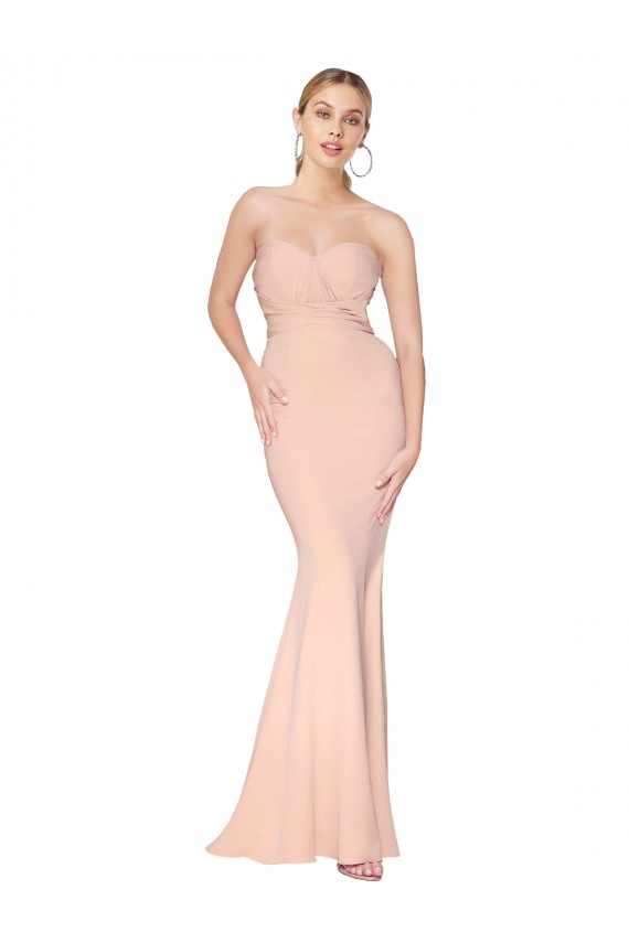 Long Sleeveless Stretch Crepe Nude Mermaid Formal Dress