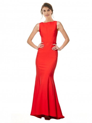 Long Sleeveless Stretch Crepe Red Mermaid Open Back Evening Dress for Sale