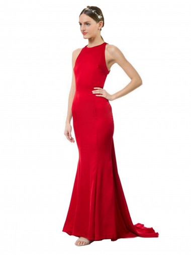 Long Sleeveless Stretch Crepe Red Mermaid Formal Evening Dress for Sale