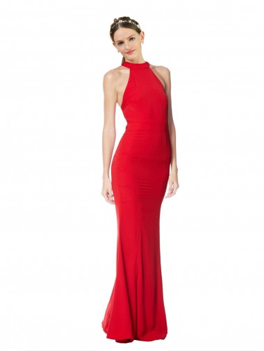 Long Sleeveless Stretch Crepe Red Mermaid Evening Dress for Sale