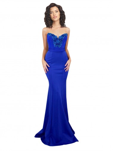 Long Sleeveless Stretch Crepe Royal Blue Mermaid Formal Evening Dress for Sale