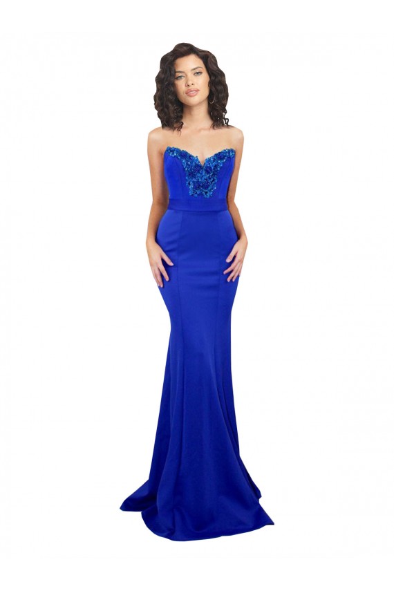 Long Sleeveless Stretch Crepe Royal Blue Mermaid Formal Evening Dress
