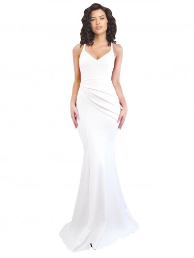 Long Sleeveless Stretch Crepe White Mermaid Black Tie Evening Dress for Sale