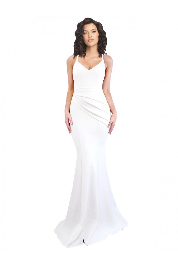Long Sleeveless Stretch Crepe White Mermaid Black Tie Evening Dress