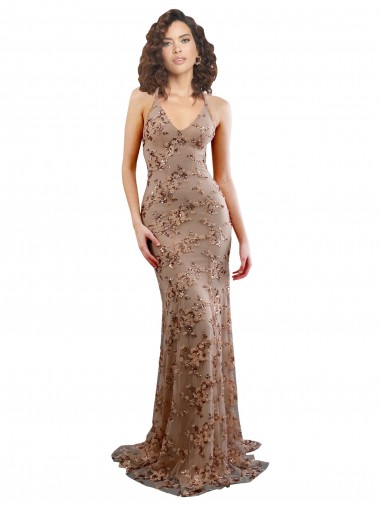 Long Sleeveless Stretch Crepe & Sequin Tulle Rose Gold Mermaid Formal Evening Dress for Sale
