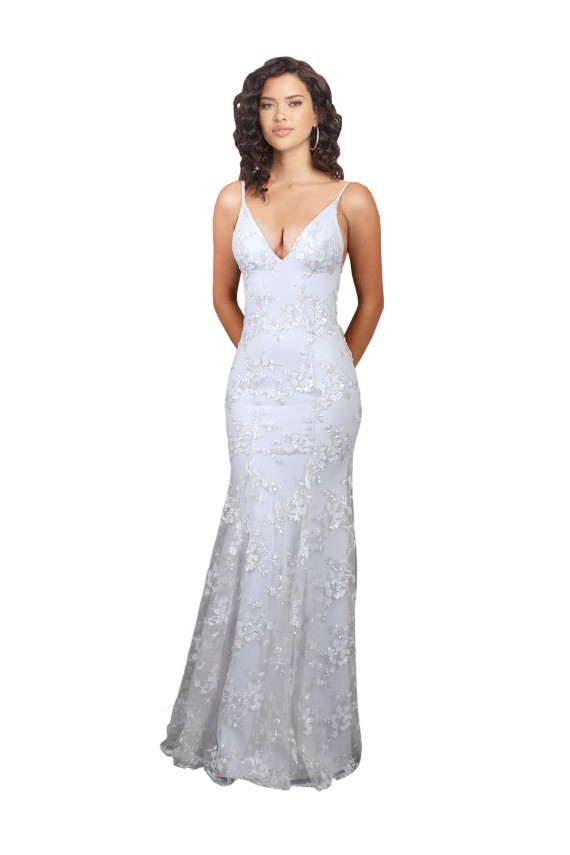 Long Sleeveless Stretch Crepe & Sequin Tulle White Mermaid Formal Evening Dress