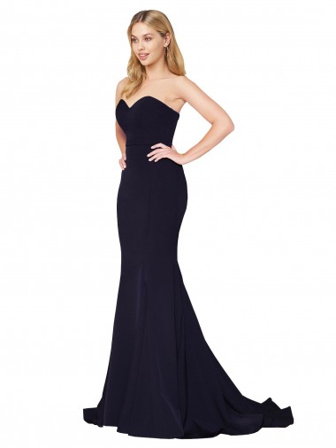 Sweep Train Sleeveless Stretch Crepe Dark Navy Mermaid Formal Evening Dress for Sale