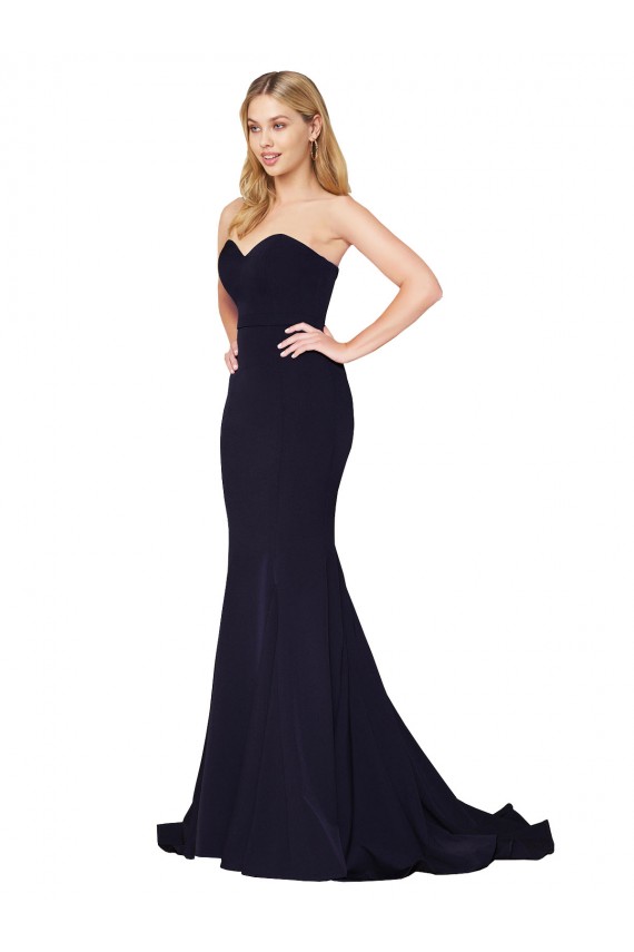 Sweep Train Sleeveless Stretch Crepe Dark Navy Mermaid Formal Evening Dress