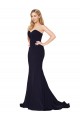 Sweep Train Sleeveless Stretch Crepe Dark Navy Mermaid Formal Evening Dress