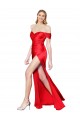 Long Sleeveless Stretch Satin Red Off the Shoulder Mermaid Formal Evening Dress