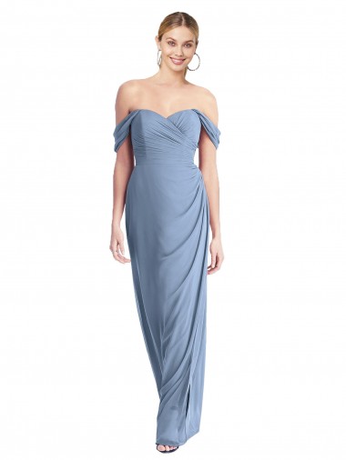 Long Sleeveless Soft Chiffon Dusty Blue Mermaid Semi Formal Evening Dress for Sale