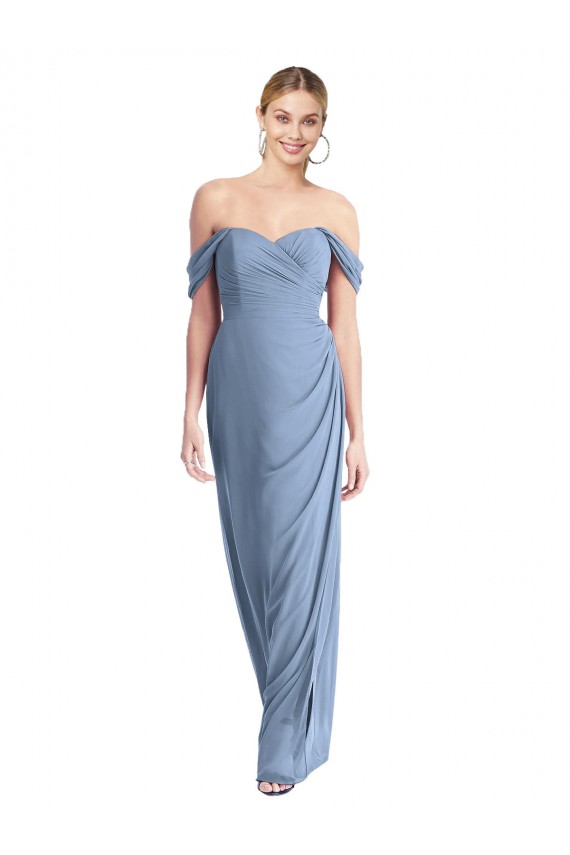 Long Sleeveless Soft Chiffon Dusty Blue Mermaid Semi Formal Evening Dress